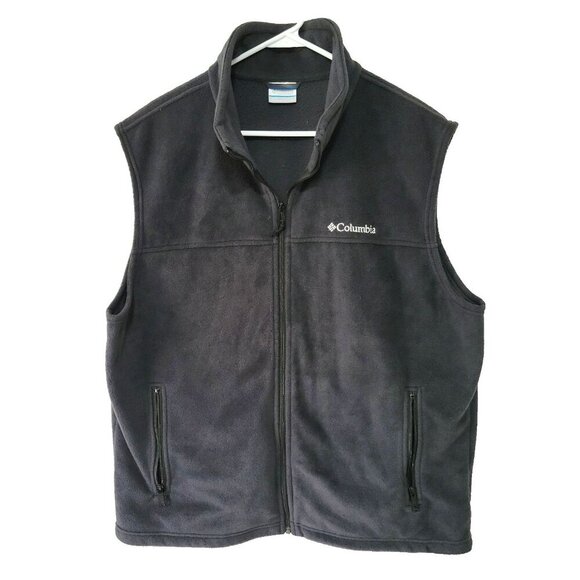 Columbia Fleece Vest XL Men's Gray Full Zip Pockets Embroidered Hiking Outdoors - Picture 1 of 4